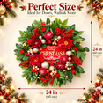thumbnail image 2 of PINKPUII Artificial Red Peony Floral Christmas Wreath with Merry Christmas Sign, 24 Inch, Red, 2 of 9