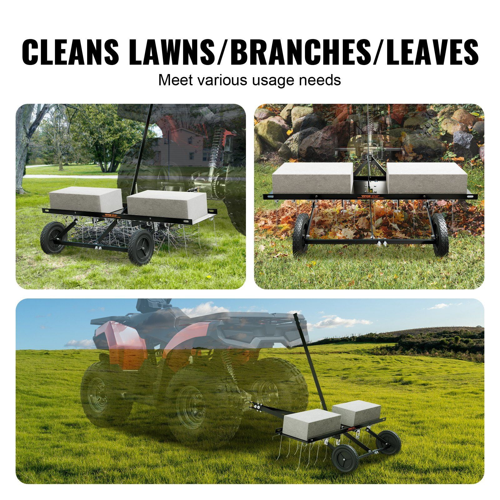 40 Inch Tow Behind Dethatcher with 20 Spring Steel Tines Lift Handle for ATV Mower Garden Farm Grass