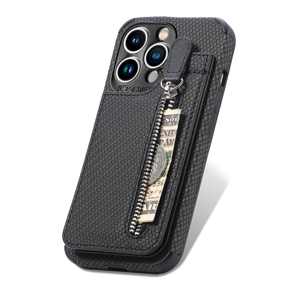 TECH CIRCLE iPhone 11 Pro,Protective Magnetic Case With Card Holder Stand Flip PU Leather Zipper Coin Purse Case for iPhone 11 Pro,Black