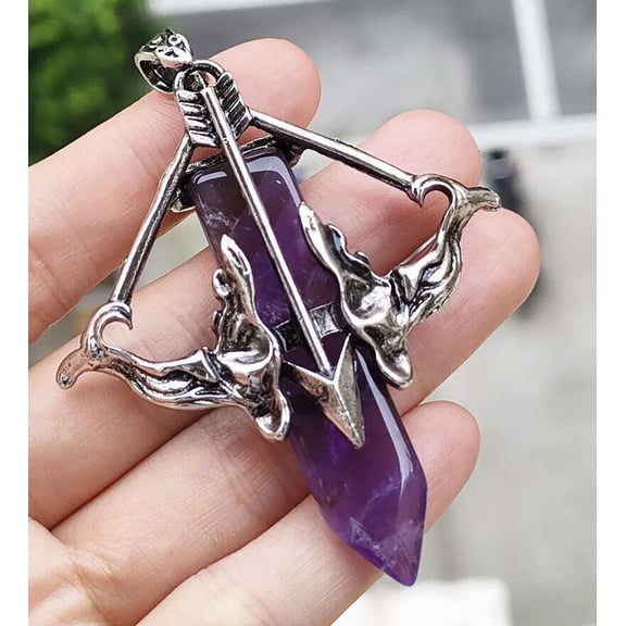K-KED 5pcs Amethyst Gems Stone arrow Pendants Love Energy Reiki Healing Amulet