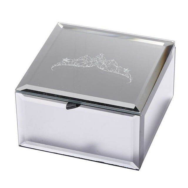 Boîte à Bijoux avec Couvercle en Argent et Doublure Noire