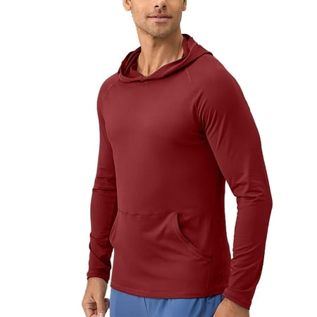 Sopiago Men s Sun Shirts UPF 50+ Protection Hoodie Rash Guard Shirt SPF UV Shirt Long Sleeve Fishing Outdoor Lightweight Hoodie Men Red L