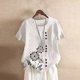 thumbnail image 1 of Fiudx Camisetas para Mujer Blusa Superior de Camiseta de Manga Corta con Cuello Redondo y Botones Informales con Estampado de Moda para Mujer, 1 of 4