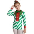 thumbnail image 3 of CHICTRY Girls Candy Cane Costume Teens Christmas Party Striped Bodysuit Long Sleeve Bow Sequins Dance Leotard Green 10, 3 of 7