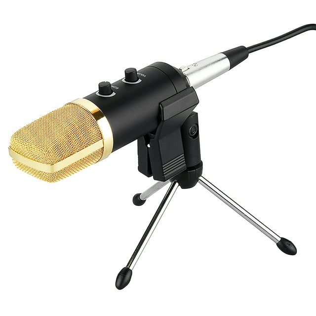 Graflsoa USB Condenser Microphone with Reverb, Tripod Stand, and Volume Control for PC/Laptop Recording, Gaming, and Live Streaming - Black