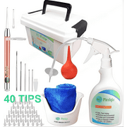 Pirzlqie Ear Wax Removal Tool, Ear Cleaning Kits Safe Ear Irrigation Kit Ear Flush Kit for Adults Kids, Ear Wax Washer Device with LED Spoon, Basin, Bulb, Curette Kit, Towel, 40 Tips and Storage Box