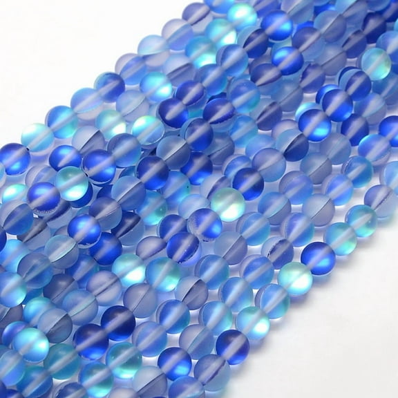 5 strand Moonstone Beads Strands Holographic Beads Half AB color Plated Frosted Round Blue 6mm Hole: 1mm 60pcs/strand 15 inch