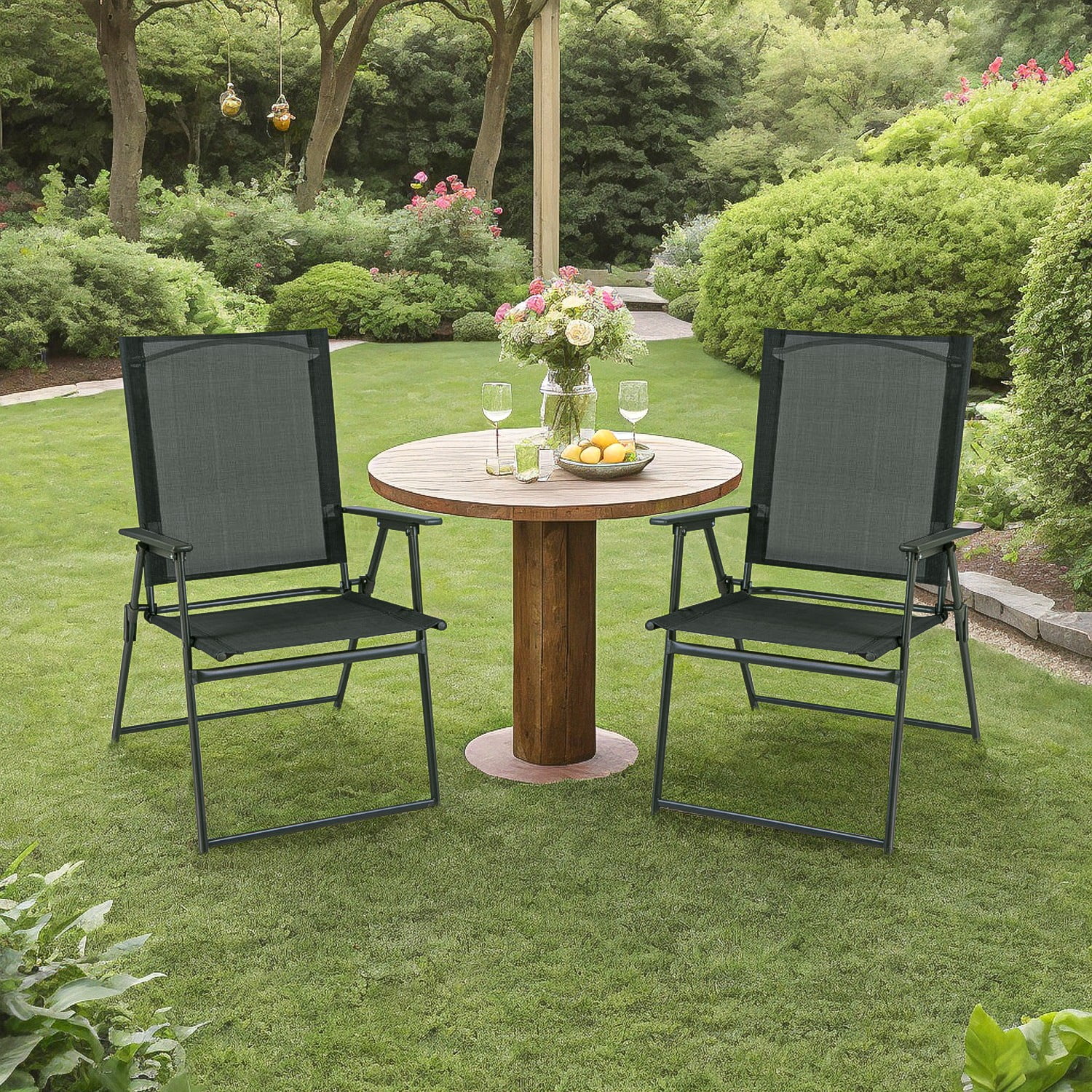 Aimee Lii 2 Pieces Patio Folding Chairs with Armrests for Deck Garden Yard, Outdoor Patio Set, Gray