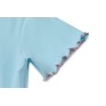 thumbnail image 2 of NIPAXO Girls T-Shirt Embroidery Cotton Blend Short Sleeve Lettuce Trim Bow Graphic Tee for Girls, Blue, Sizes 5-6Y, 2 of 9