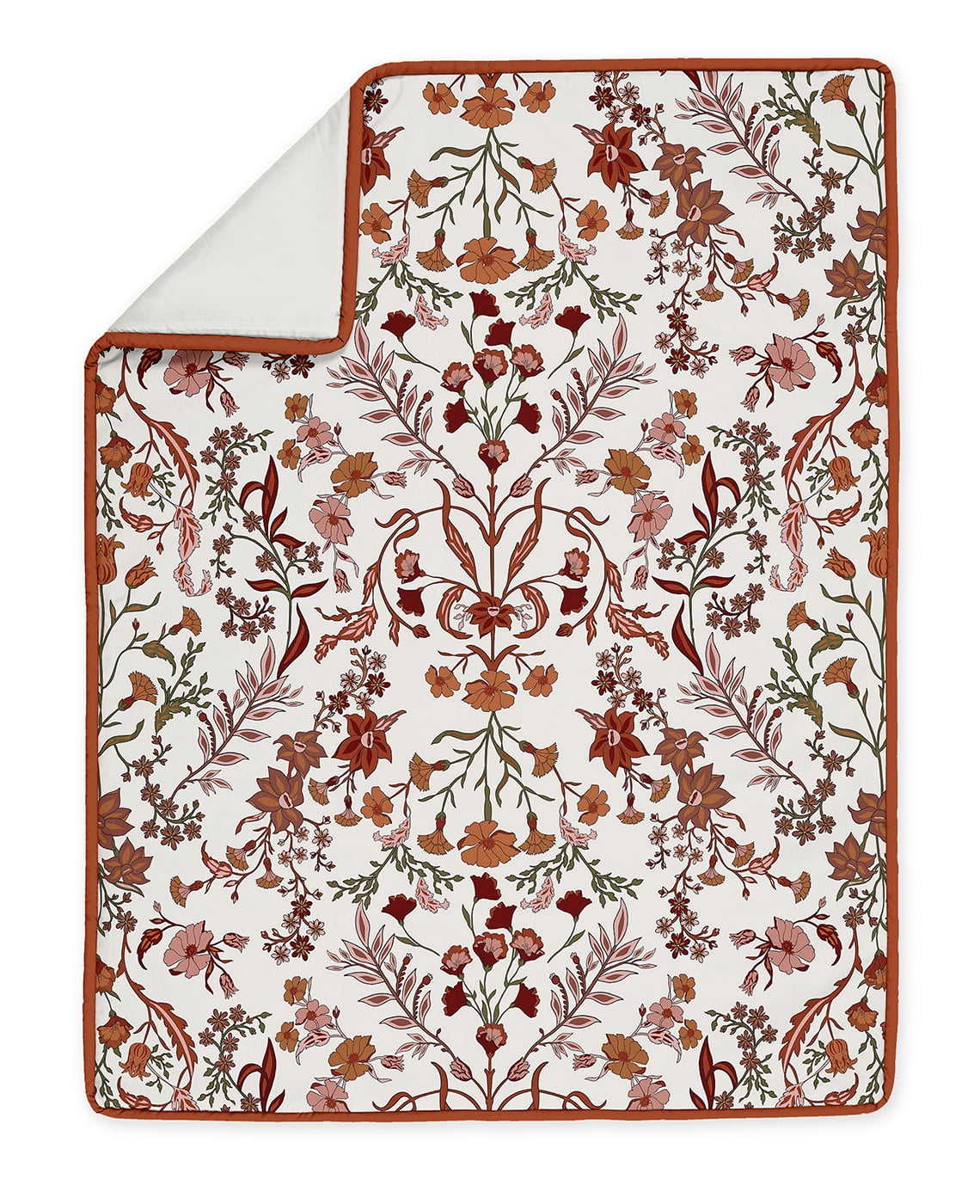 Sweet Jojo Designs Boho Floral Wildflower Rust Orange Ivory Off White 4 Piece Crib Bedding Set