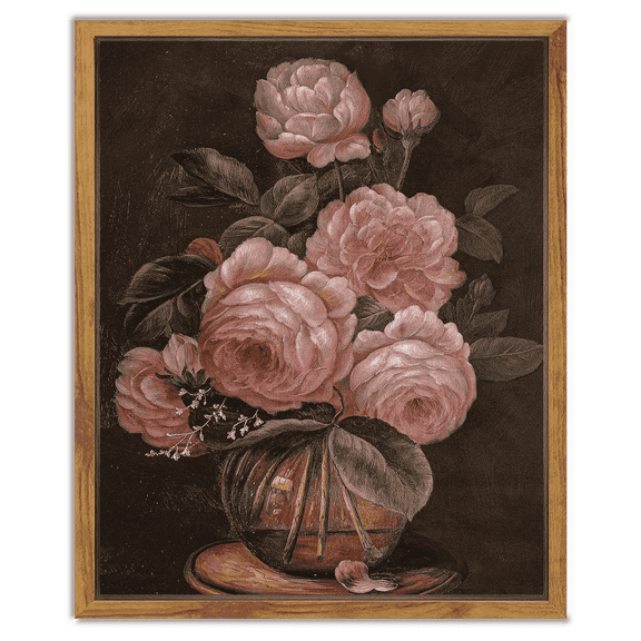 Drsoum Classical Canvas Wall Art Red Rose Vintage Flower Paints Room Decor for Kitchen Bedroom Living Room - 8x10in Natural Framed