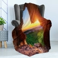 thumbnail image 4 of Natural Cave Soft Flannel Fleece Throw Blanket, Canyon at Sunset Time from the Cave Exploration Theme Secret Perspective, Cozy Plush for Indoor and Outdoor Use, 50" x 70", Green Orange, by Ambesonne, 4 of 5