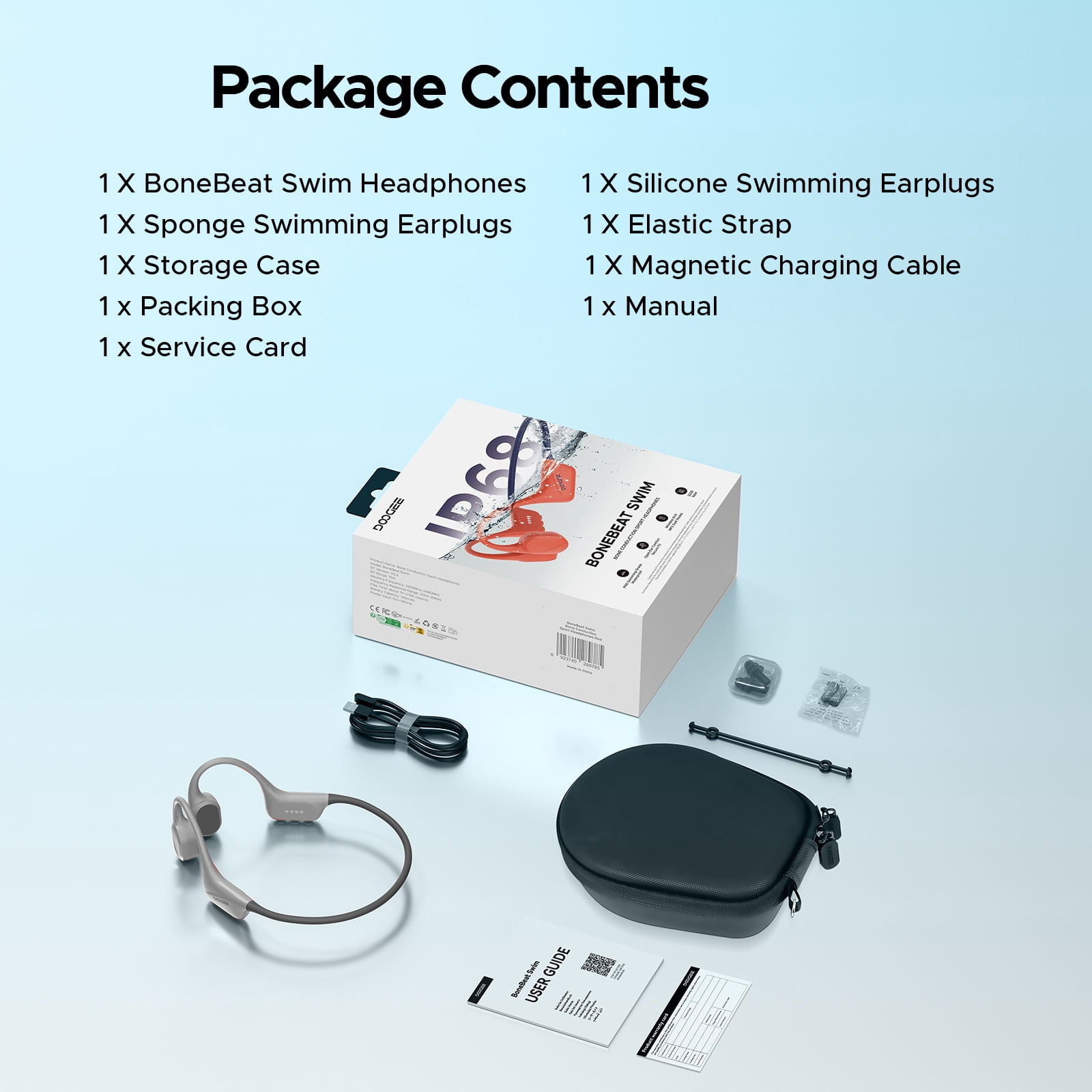 DOOGEE Bone Conduction Headphones, IP68 Waterproof Swimming Headphones Wireless Bluetooth 5.4, Skin Friendly Silicone, 32GB MP3 Mode, Sport Open Earphones for Underwater, Running, Cycling