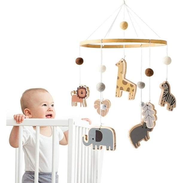 Promise Babe Baby Mobile with Animal Bells with Felt Balls Giraffe Lion Elephant Zebra Mobile Baby Room
