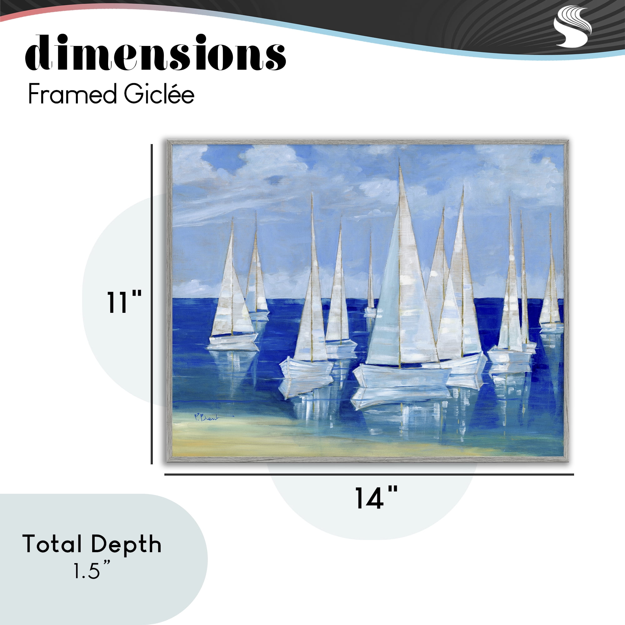 Stupell Industries Blanco Beach Sailboats Gray Framed Giclee Art, design by Paul Brent