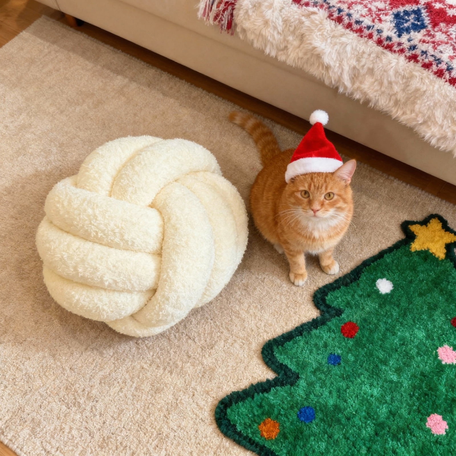 Knot Pillow Ball Plush - Decorative Throw Pillows for Bed Stress Relief, Round Knot Cushion for Sofa Decor Pet Toy, Cream 12 Inch