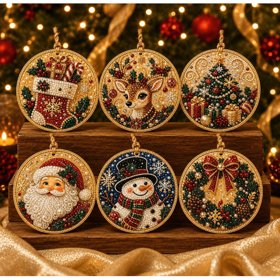 6Pcs Christmas Ornaments DIY Pearl Art Kits for Adults, Unique Christmas Gift for Craft Enthusiasts, Handmade Festive Present for Holiday Gifting