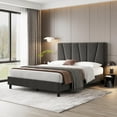 thumbnail image 1 of Linen Bed Frame with Twill Tufted Headboard and Wooden Slats, Upholstered Platform Bed, Sturdy Metal Support, No Box Spring Needed, Noise Free Easy Assembly,Dark Gray, 1 of 9