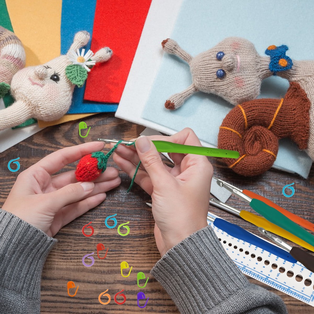 Crochet Set Crochet Hooks Multicolor Yarn Crochet Accessories for Kids Adults Beginner Kit 103Pcs