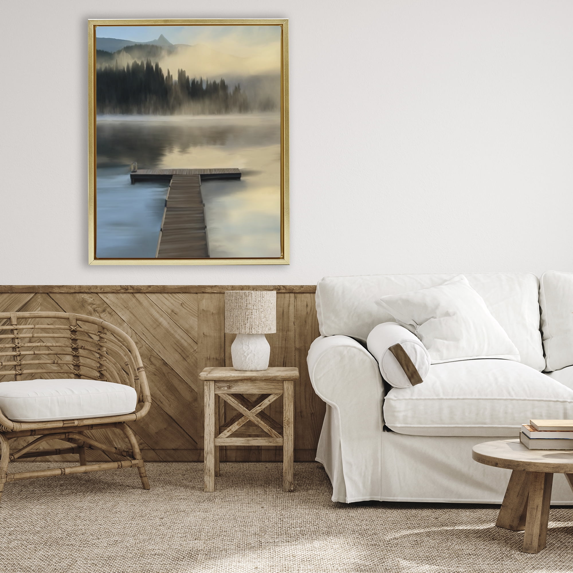 Stupell Industries Reflective Lake At Dusk Gold Framed Floater Canvas Wall Art, design by Renel Peters