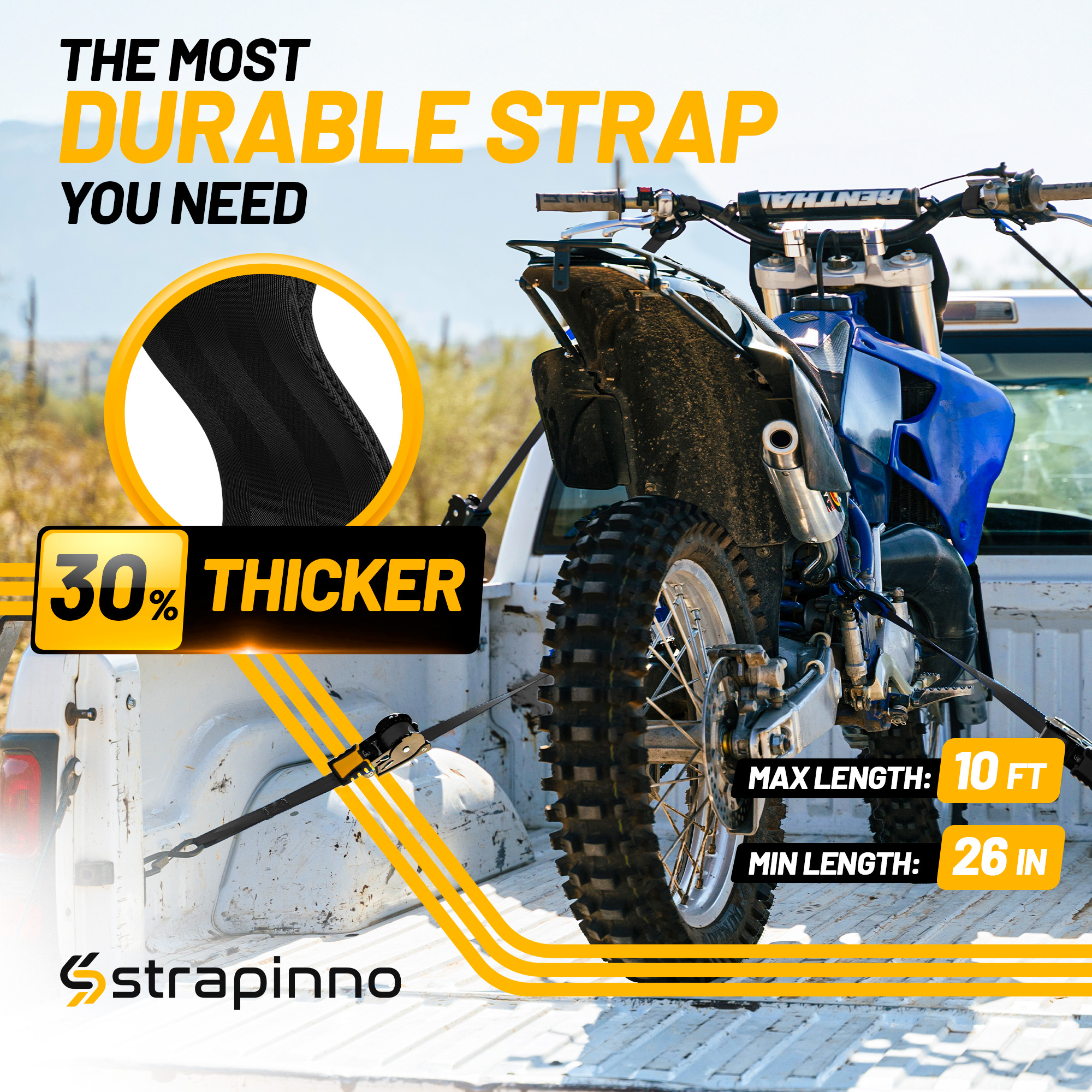 Strapinno Retractable Ratchet Straps 1 in x10ft, with Rubber-Coated Handles, S-Hooks, Secure Cargo Tie-Downs for Motorcycles, Bikes & Daily Use, Breaking Strength -1,500LBS/680KG (Black, 4 PK)