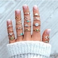 thumbnail image 1 of Conjuntos de anillos apilables retro boho para niñas adolescentes Mujeres Peak Sea Wave Brújula Turquesa Rhinestone Knuckle Joint Finger Kunckle Nail Ring Sets TUNC Sencillez, 1 of 5