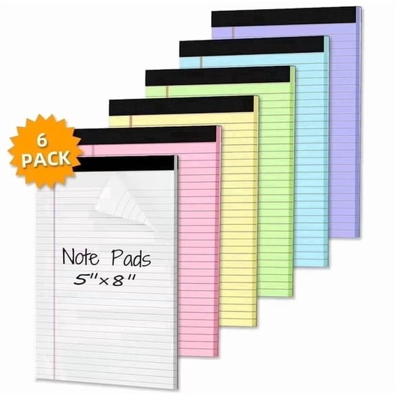 6pcs Small Note Pads 5x8” Notebook College Ruled Legal Pads Color Notepads  Ruled Pads of Paper for Office Supplies 30 Sheets/Pack