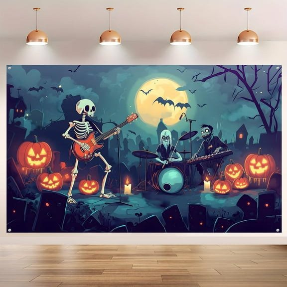 71x43 Inch Halloween Backdrop,Skeleton Wizard Wall Decor and Photo Booth Background for Parties
