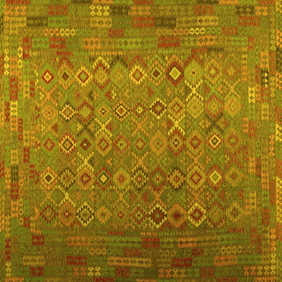 Ahgly Company Machine Washable Indoor Square Southwestern Yellow Country Area Rugs, 6' Square