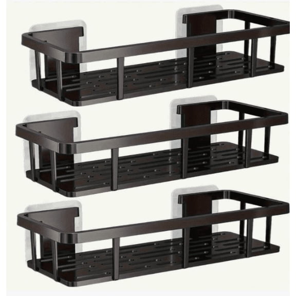 3PCS No-Drill Bathroom Shelf Set - Self-Adhesive Plastic Wall Organizer For Shower, Shampoo & Toiletries, Quick-Dry Drainage Holes, Modern Home Storage