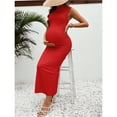 thumbnail image 5 of OYOANGLE Women's Maternity Mock Neck Sleeveless Ruched Maxi Dress Pregnancy Bodycon Tank Dresses Red XL, 5 of 6