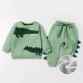 thumbnail image 4 of KYAIGUO Toddler Baby Winter dinosaurs Sweatshirt Outfits for Boy Girl 2PCS kids Long Sleeve Thicken Outfits Set 2-8Y green Fleece Sweatshirt Pants Outfits, 4 of 9