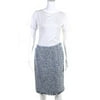 Pre-owned|Escada Womens Side Zip Fringe Tweed Pencil Skirt Black Blue White Size IT 38