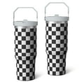 thumbnail image 2 of 1pc Black and white grid 30oz Tumbler with Straw & Handle - Insulated Stainless Steel Cup | Holiday Gift for Man Women (Christmas, Valentine's, Birthday), 2 of 7