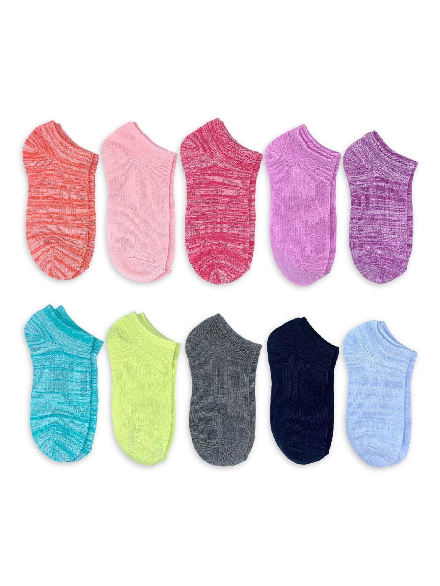 Wonder Nation Girls Space Dye No Show Socks, 10-Pack, Sizes S-L