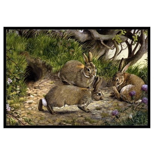 Rabbits and the Rabbit Hole Doormat by Caroline's Treasures