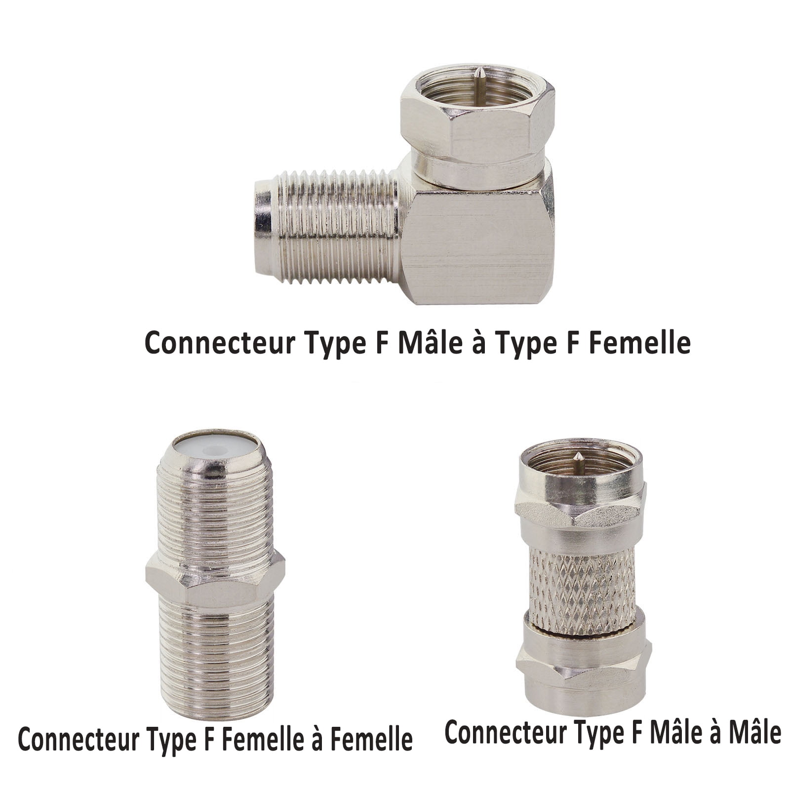 F Type RG6 Coaxial TV Adapter Kit (6-Pack) F Male Female Adpater Set F Male/Female to Male/Female Straight and 90 Degree RF Coax Connector for TV, Satellite Receiver