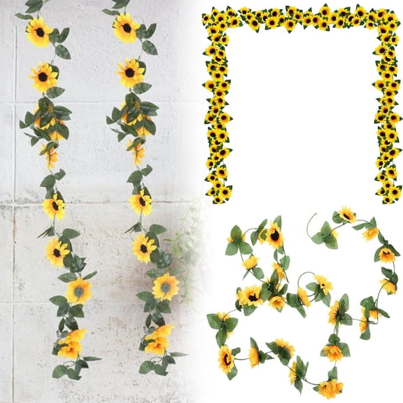 1Pc Artificial Sunflower Garland with Green Leaves for Weddings,Parties & Farmhouse Wall Hanging,Artificial Flowers Hanging Sunflower Vine for Home Garden Craft Wedding Party Decoration,Yellow