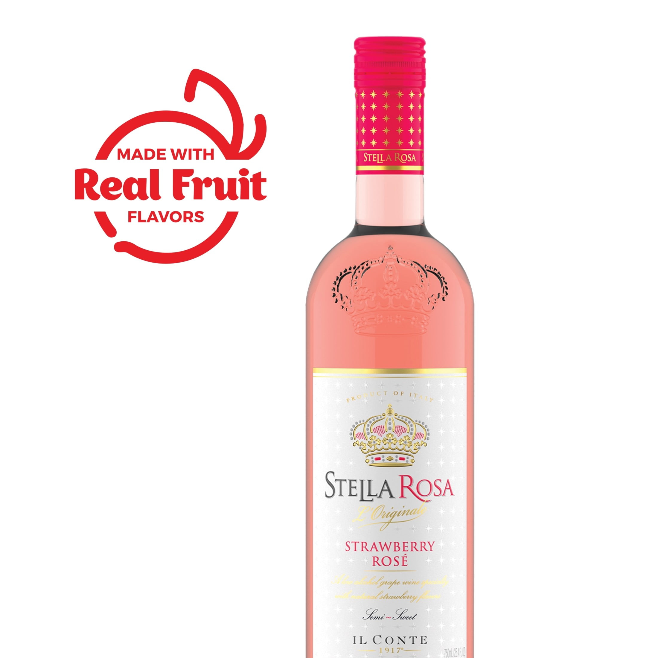 Stella Rosa Strawberry Rose Semi-Sweet Rose Wine, 750ml Glass Bottle, Piedmont Italy