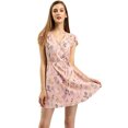thumbnail image 1 of INSPIRE CHIC Robe Ceinturée à Fleurs pour Femme, Col en V Croisé, Manches Pétales, 1 of 6