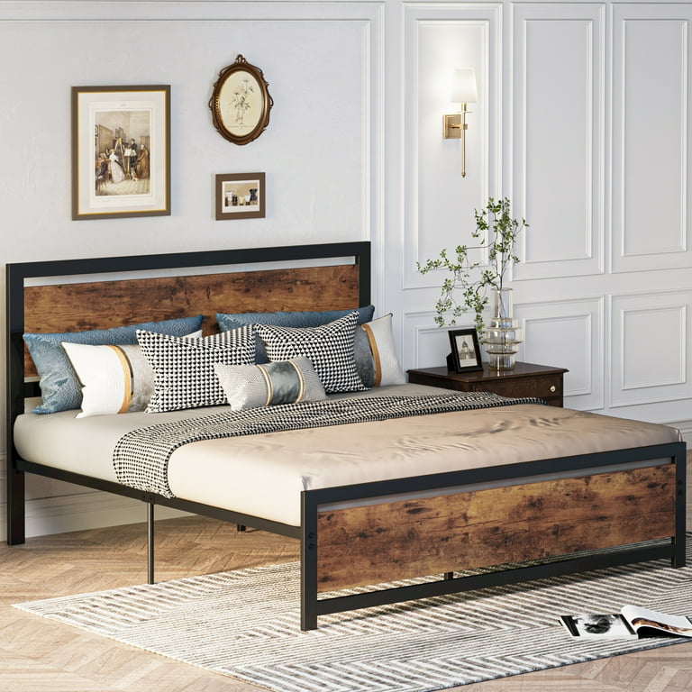 LIKIMIO Bed Frame with Headboard Strong Support Industrial Style Queen