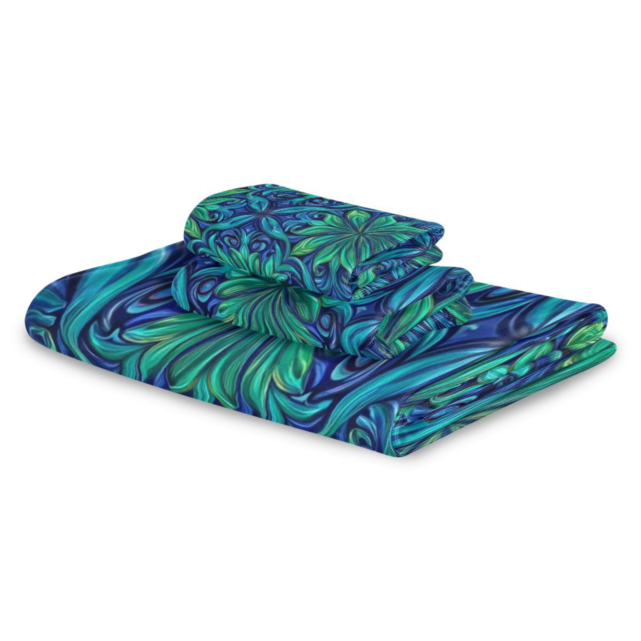 3 Piece Bath Towels Set Bath Towel, Hand Towel and Face Towel for Bathroom, Gym, Hotel Elegant Blue Traditional Patterns