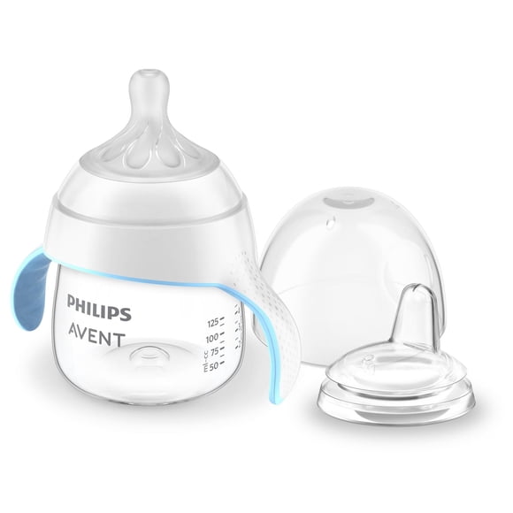 Philips Avent Gobelet d'Entraînement à Bec Natural avec Tétine à Réponse Naturelle et Bec Souple, Transparent, Gobelet 5oz, SCF263/01