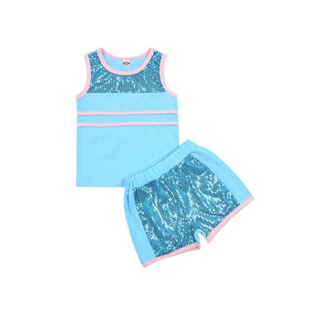 

Little Baby Girls Outfit Set Sequins Sleeveless Top Vest Shorts Summer Clothes