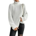 thumbnail image 1 of EYIIYE Chandail d'Automne Hiver pour Femmes à Manches Longues Col Roulé Tricoté chandail Couleur Unie Ourlet Fendu Long Tricoté Ample Décontracté Confortable, 1 of 8