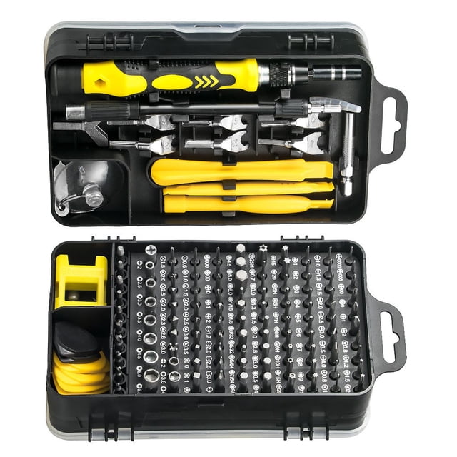 Riwesomey Juego de destornilladores 135 en 1, juego de puntas de destornillador, equipo de precisión multifunción, dispositivo de reparación de Artesanía amarillo negro