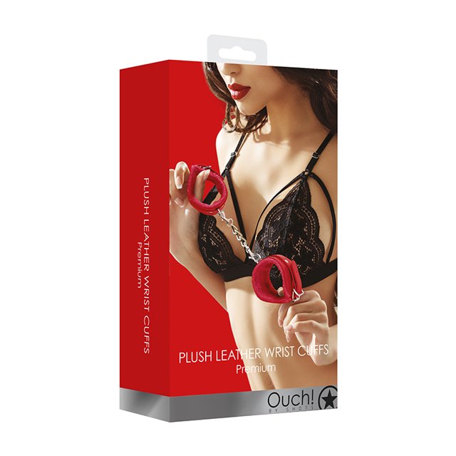 Shots America LLC Muñequeras de piel afelpada Ouch Prem rojas