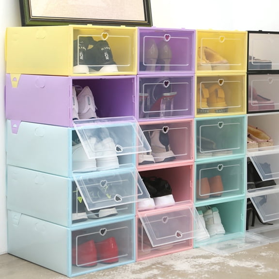 6-Pack Clear Stackable Shoe Storage Boxes with Drawers, Plastic Shoe Organizer Containers for Easy Access