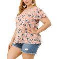 thumbnail image 2 of Women's Plus Size Top Floral Lace Panel Keyhole Back Flare Sleeve Blouse Pink 2X, 2 of 7