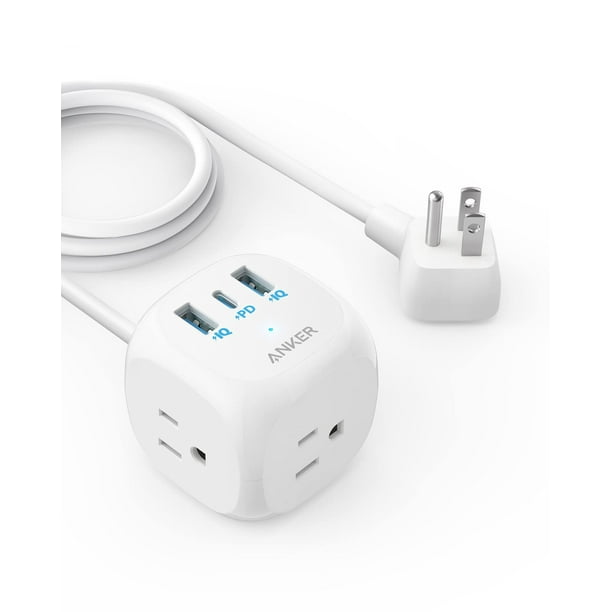 Anker Regleta USB C de 20 W, regleta con 3 tomas y carga USB C para iPhone 15/15 Plus/15 Pro/15 Pro Max, cable de extensión, carga de suministro de energía para dormitorios, oficina en casa